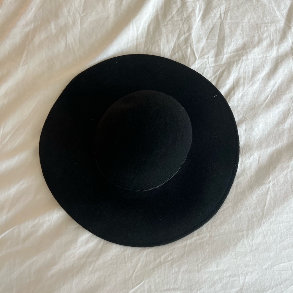 Topshop Black 100% Wool Wide Brim Fedora Hat XS - Picture 3 of 6